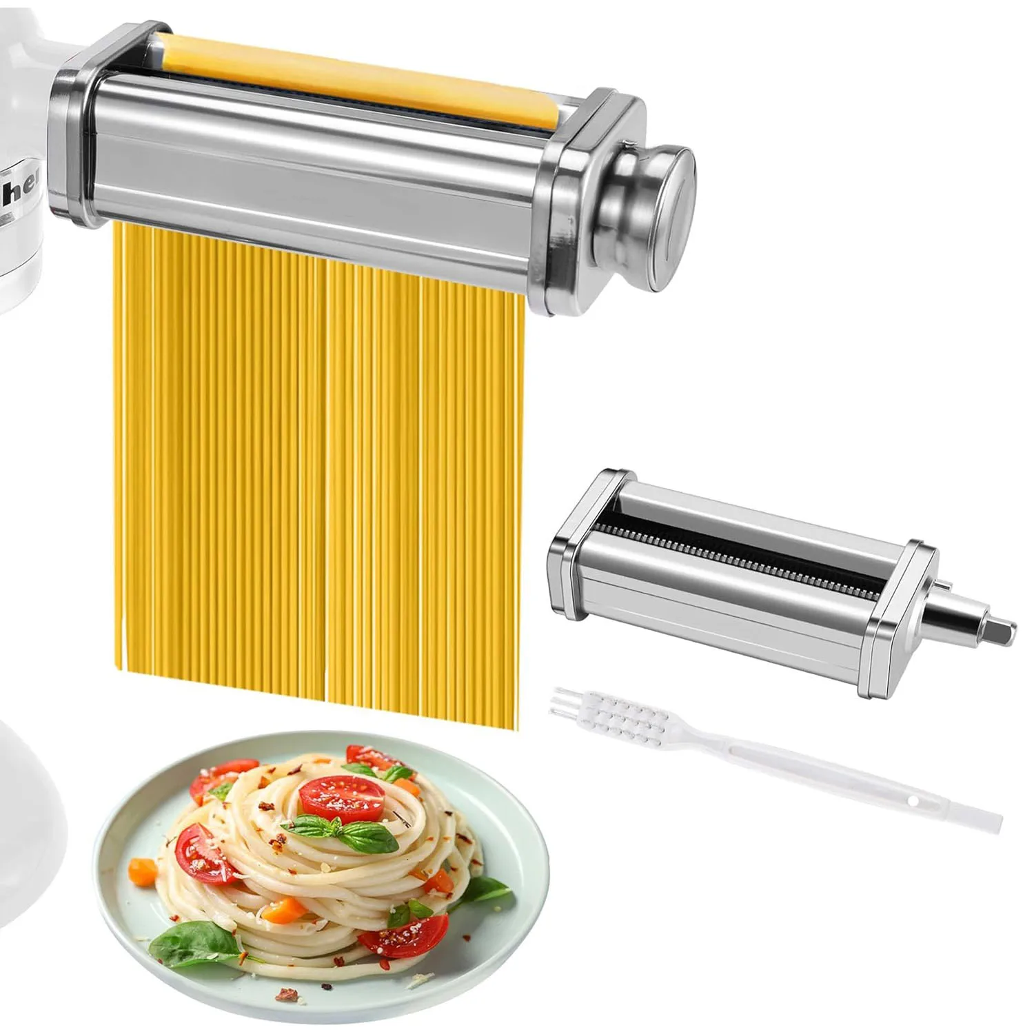 Stainless Steel Spaghetti Cutter for Kitchen Aid Pasta Attachment for KitchenAid Stand Mixers Noodle Makers with Brush Kitchen