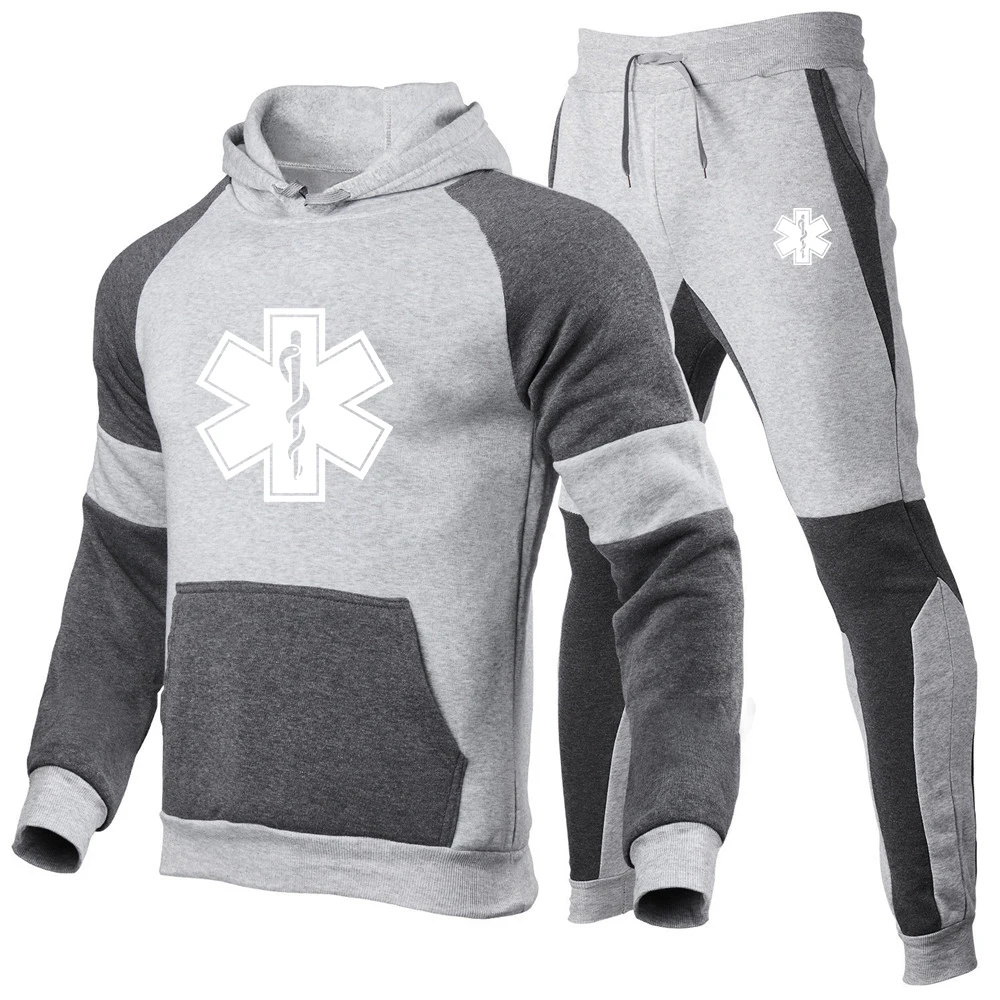 EMT nursing staff emergency medical care 2023 men's new stitching sportswear sweatshirt fashion hooded top sweatpants two-piece