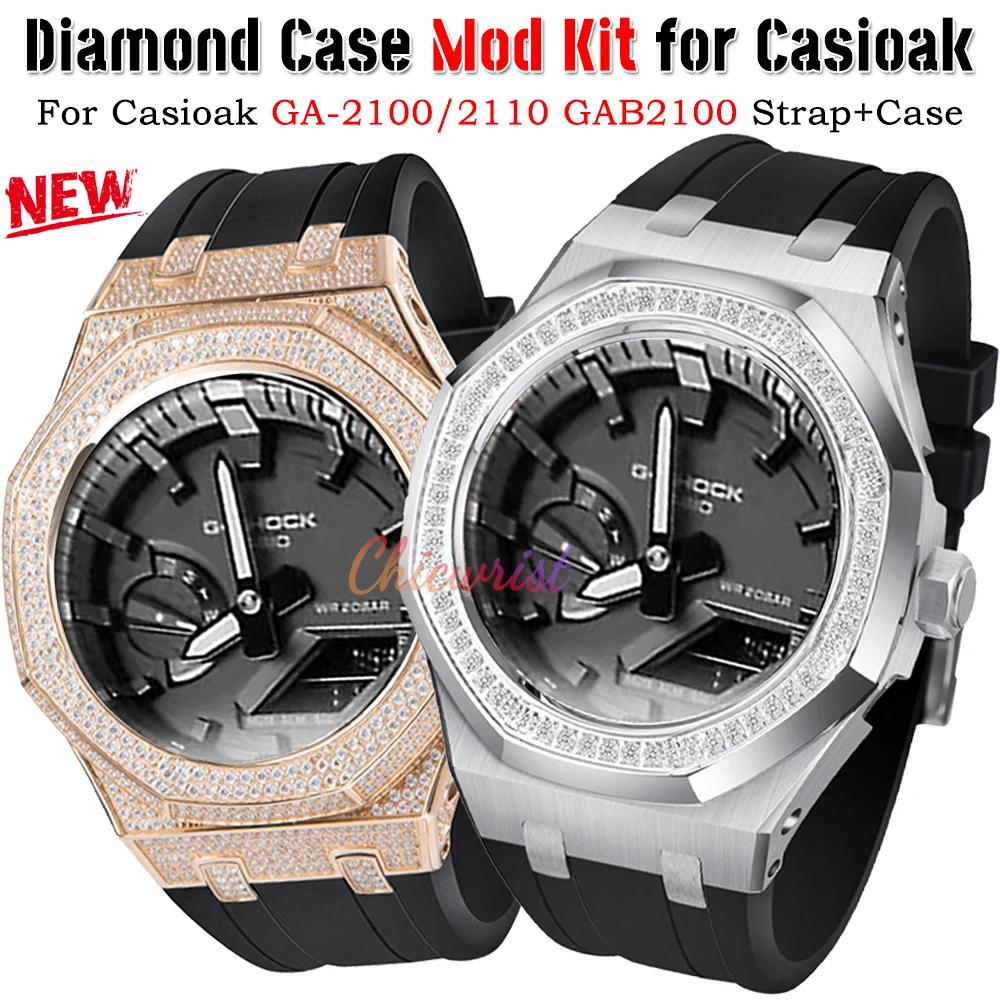 Kit Di Modifica Della Custodia Diamantata Gen5 Per Casioak Ga2100 Gab2100 Mod Kit Cinturino In Gomma Con Cornice In Acciaio Metallico Per Casioak 2100