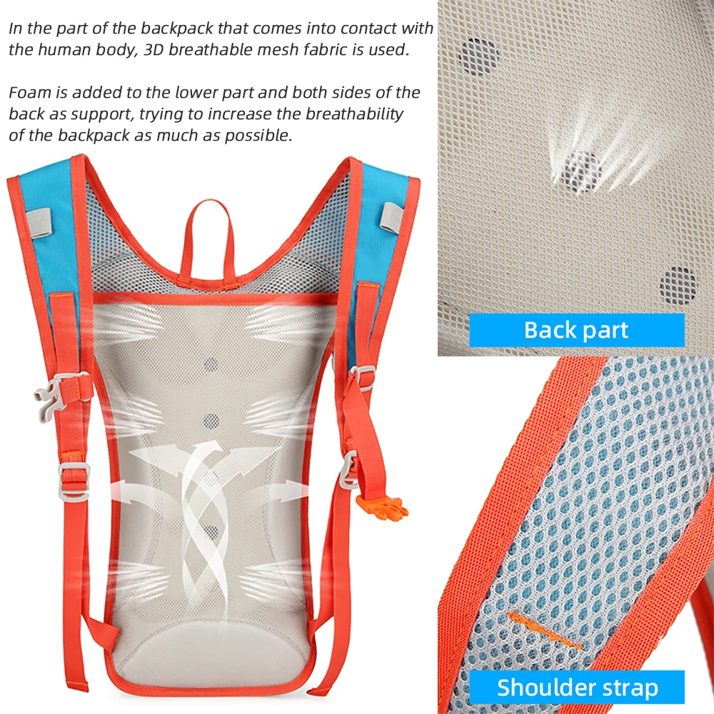 Zaino da Ciclismo con Sacca d'Acqua, Borsa per Escursionismo, Corsa, Arrampicata, Jogging, Zaino con Vescica d'Idratazione - immagine 2