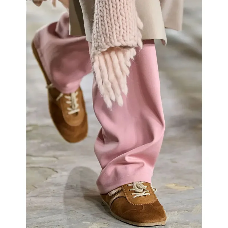 Femmes Cuir Allemand Trainers 2025 New Casual Sneakers Comfortable Deerskin Board Shoes Lace Up Flat Trainers Women's Shoes 2