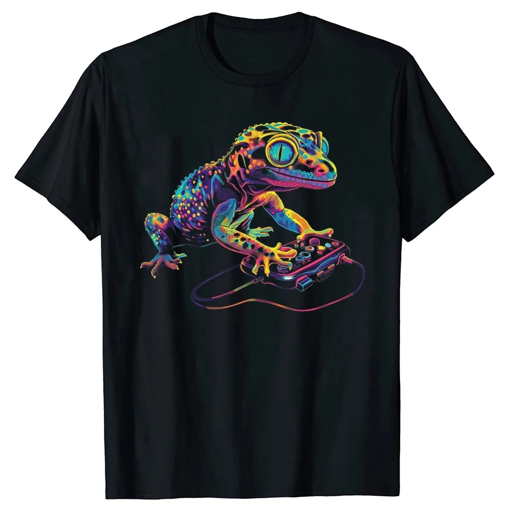 Lustige Leopard Gecko Eidechse Game Controller Grafik T Shirts Männer Baumwolle Streetwear T-shirt Kurzarm Unisex Lose Kleidung