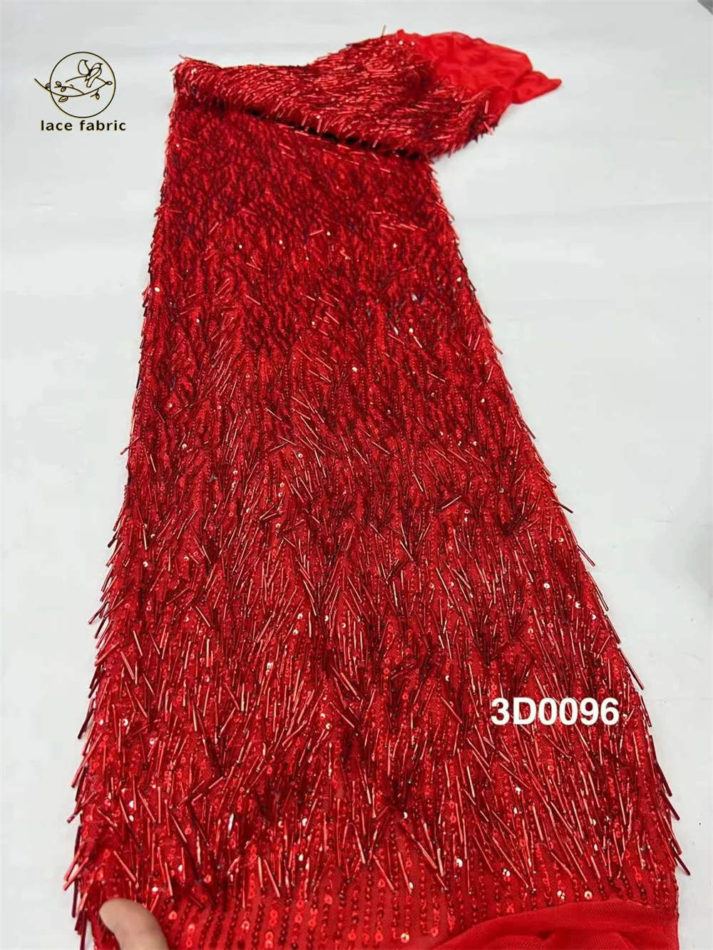 High -End Red Luxury African French Mesh Groom Lace Fabrics 2024 High Quality Nigerian Sequins Lace Fabrics For Wedding Party