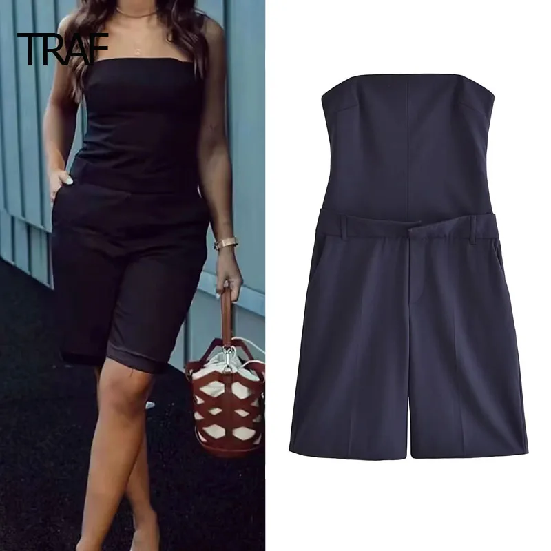 

TRAF Strapless Jumpsuit Women Short Jumpsuit Autumn 2023 Full Body Jumpsuit Elegant Short Jumpsuits for Women Backless Jumpsuits