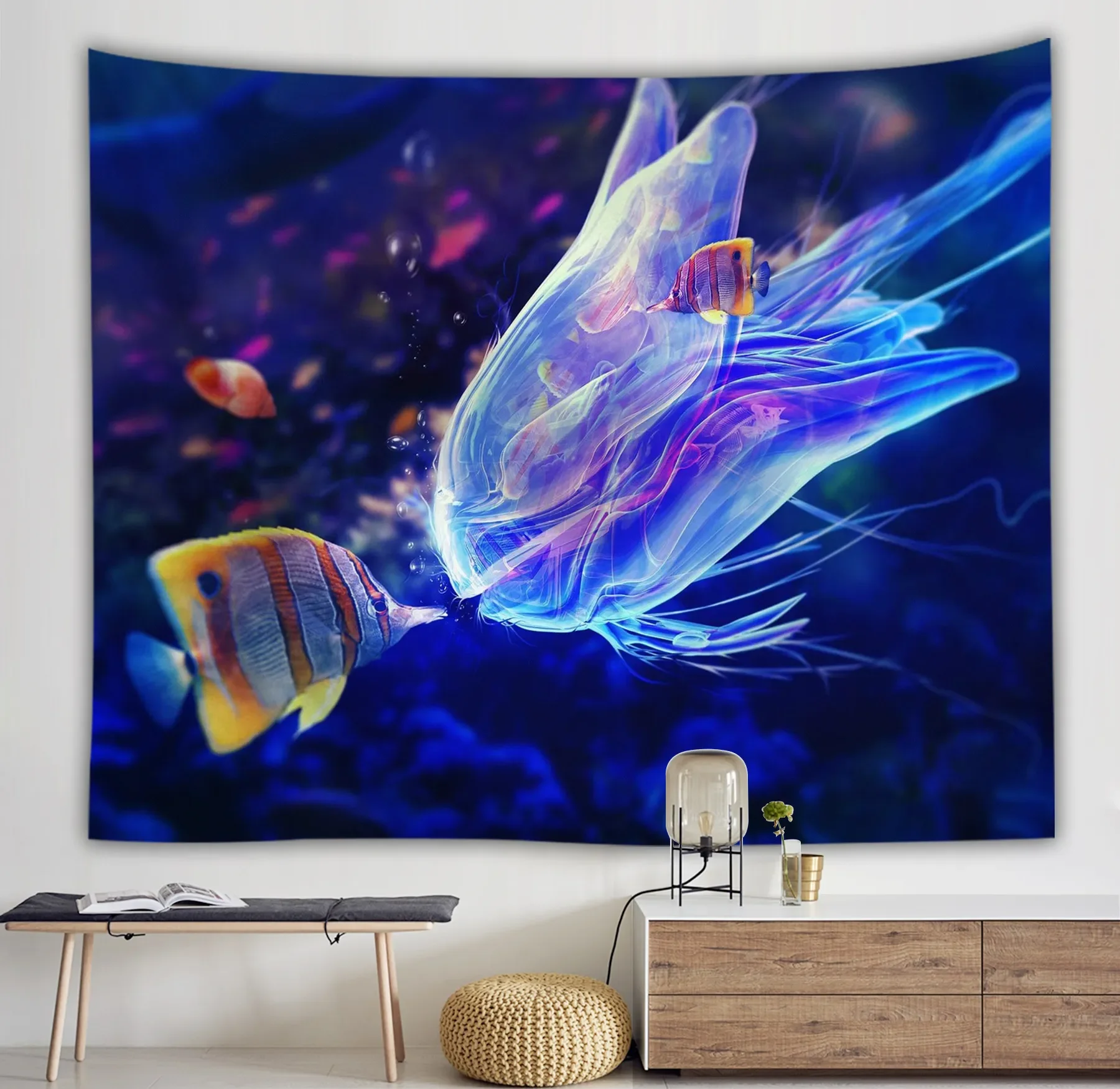 

Ocean World Blue Ocean Tropical Fish Coral Art Tapestry Wall Hanging Hippie Living Room Home Dormitory Decoration Tapestries