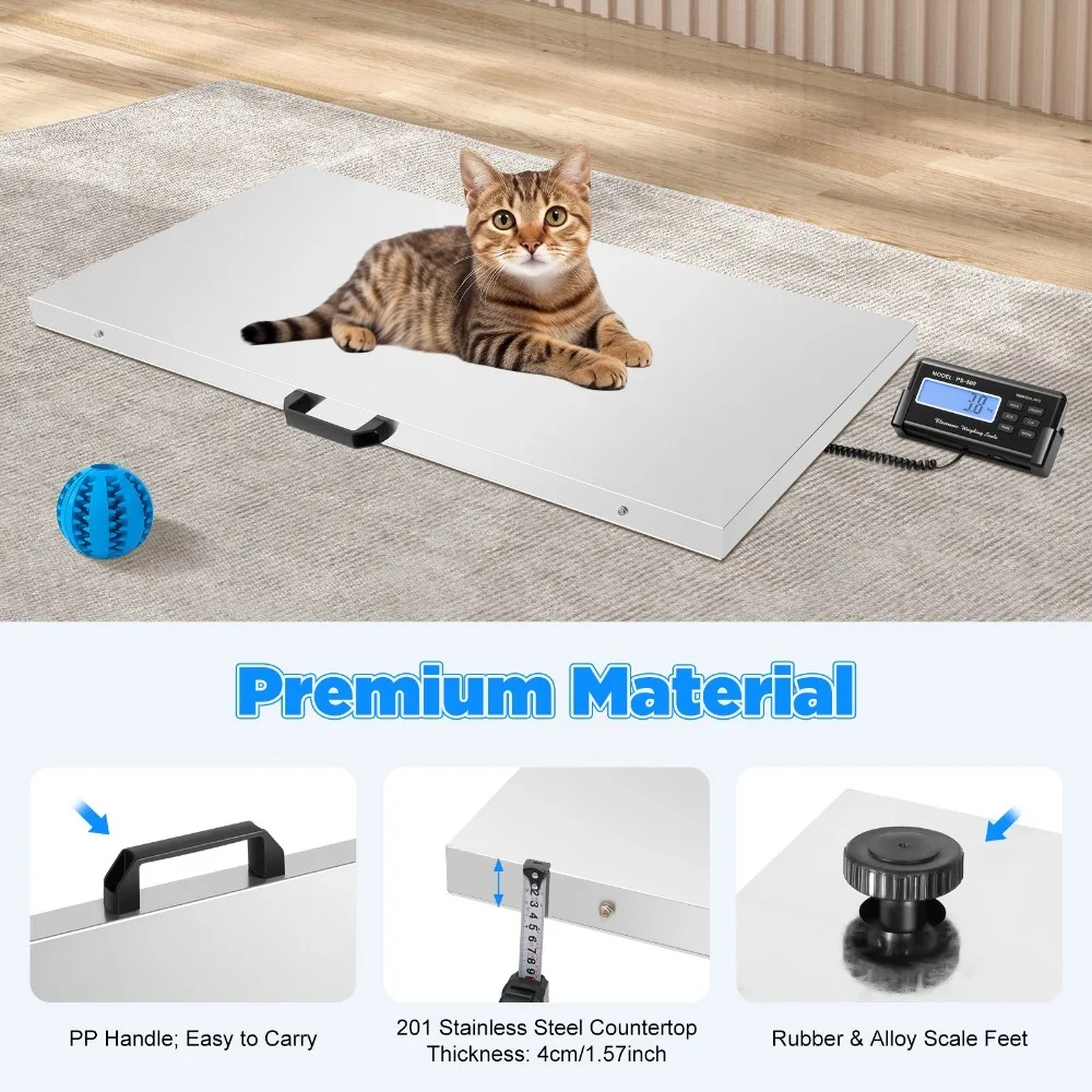 Pet Weight Scale Stainless Steel Platform Multi Purpose Heavy Duty Digital Scale Max.Weighing Capacity 1100LB with LCD Screen