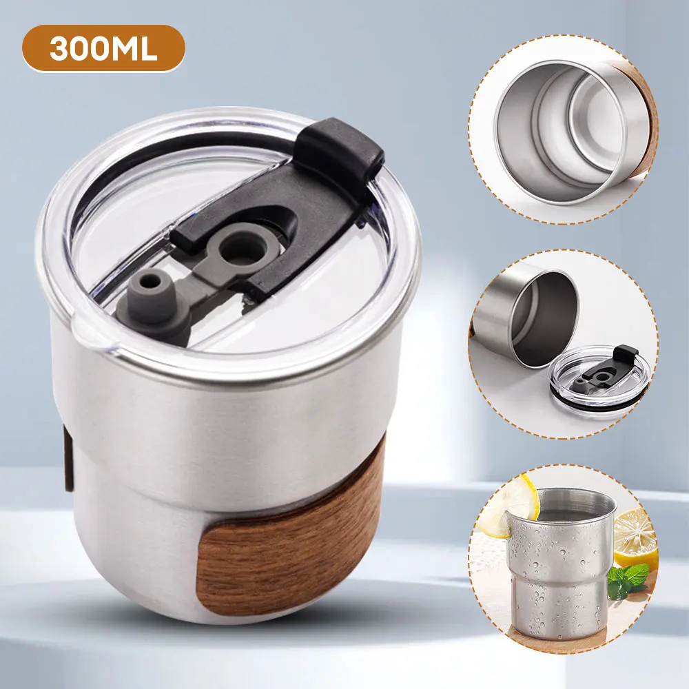 

300ML Heat Resistant Coffee Mug with Lid Outdoor Stainless Steel Portable Anti-scald Coffee Cup Milk Tea Tumbler for Travel
