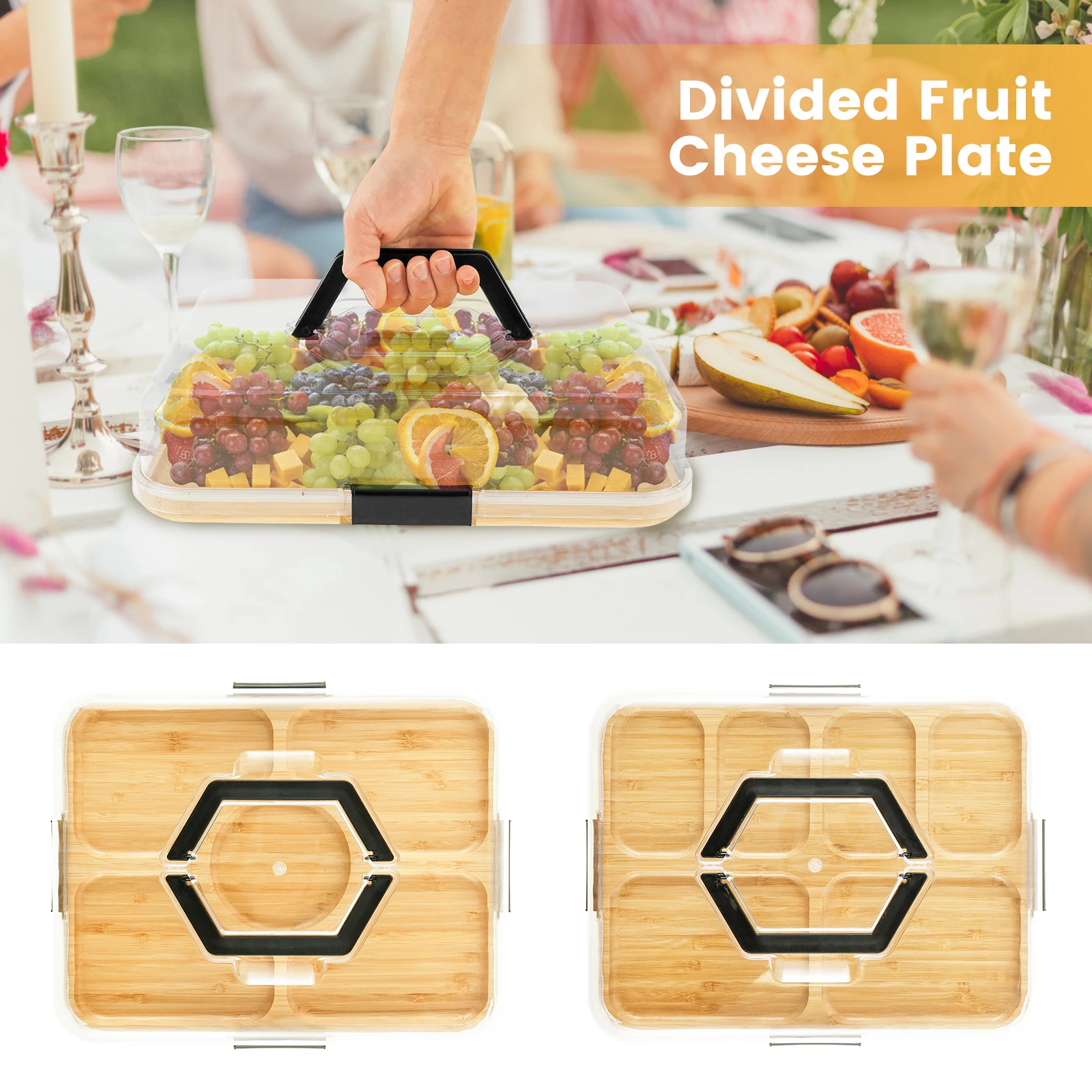 Wood Charcuterie Tray Cheese Board with Clear Lid Compartments Snack Portable Box Dinner Plates Hotel Kitchens Party Sets