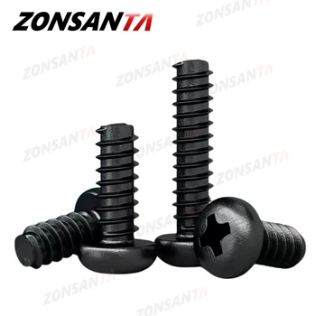 블랙 탄소강 필립스 라운드 나사, 크로스 리세스형 팬 헤드, 셀프 태핑 나사, M1.2, M1.4, M1.7, M2, M2.6, M3, M3.5, M4, M5, 100 개