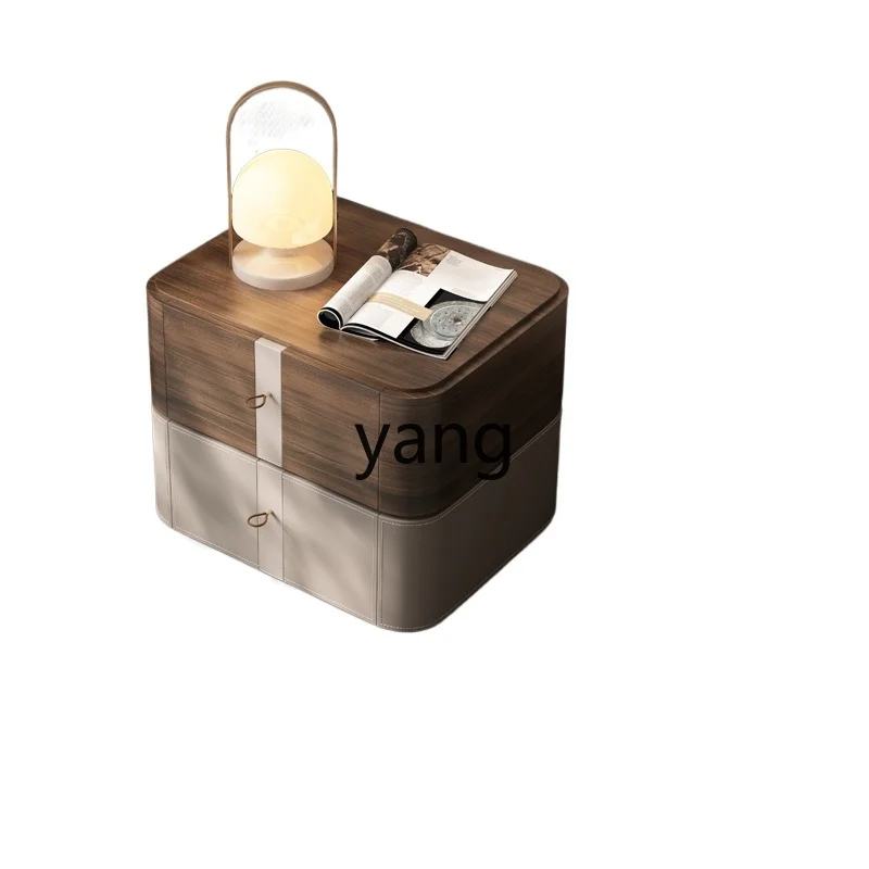 

L'm'm Small Apartment Walnut Color Modern Simple High-End Saddle Leather Bedside Table