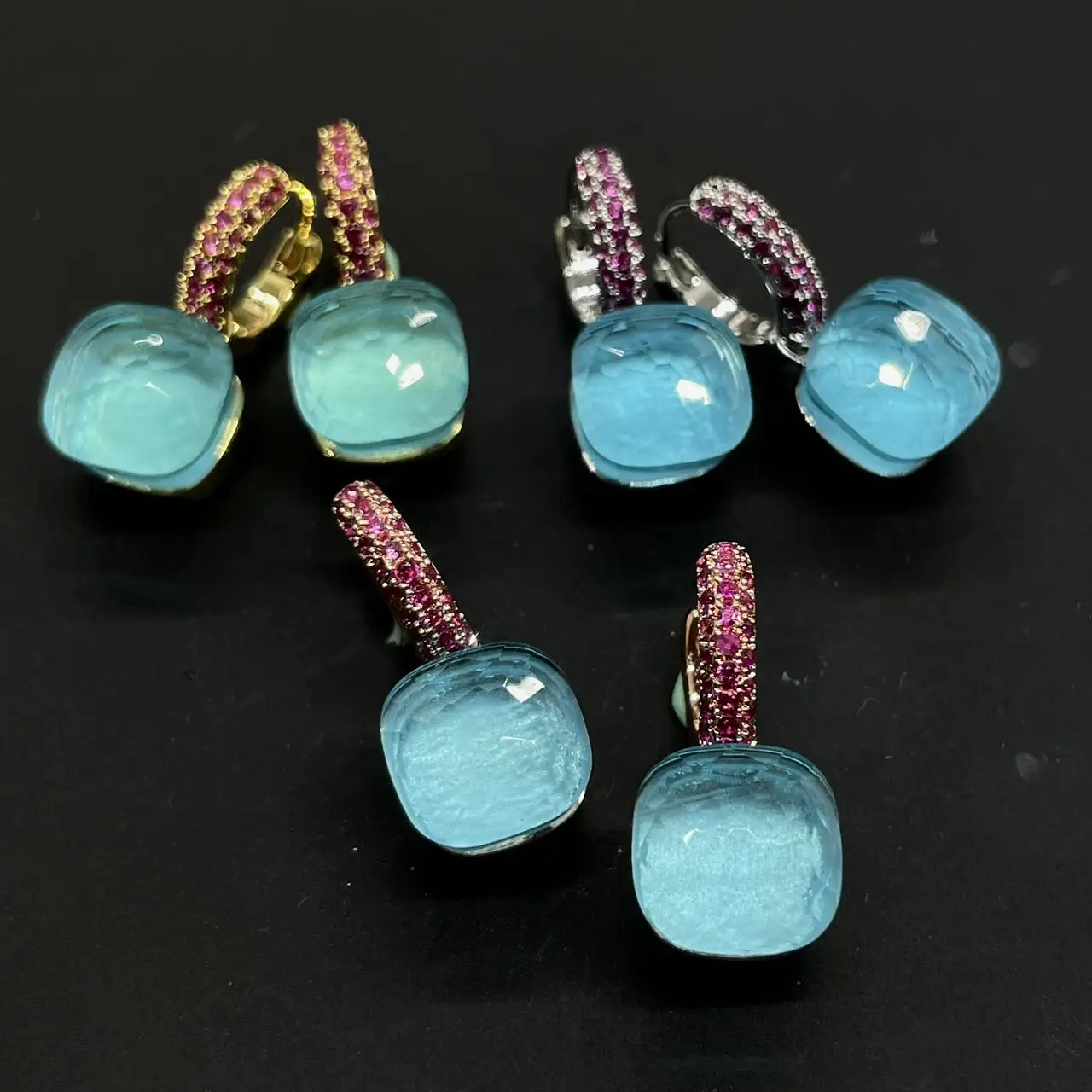 Classic Candy Color Earrings Inlay Red Zircon 32Colors Crystal Earrings Gold Plated Fashion Jewelry Earrings For Women