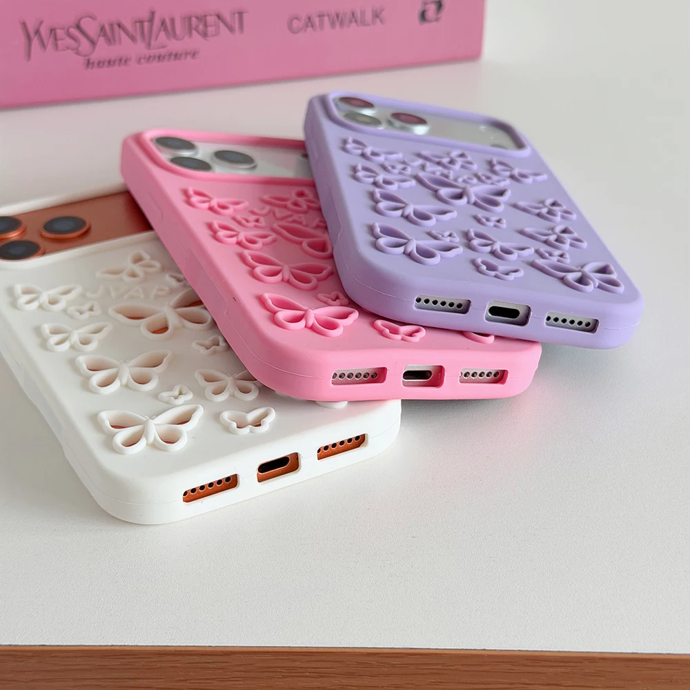 Colorful 3D Butterfly Design Shockproof Silicone Phone Case - Cute and Durable Protection