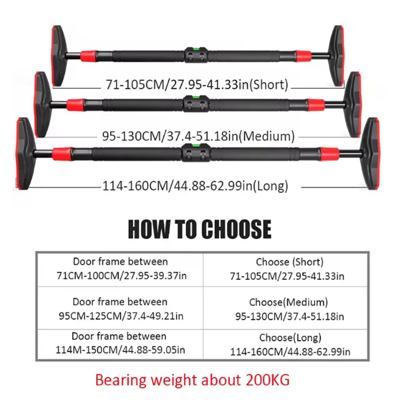 New Indoor Door Horizontal Bar Adjustable Punch-free Pull Up Bar Wall Doorway Chin Up Home Gym Fitness Equipment Back Training