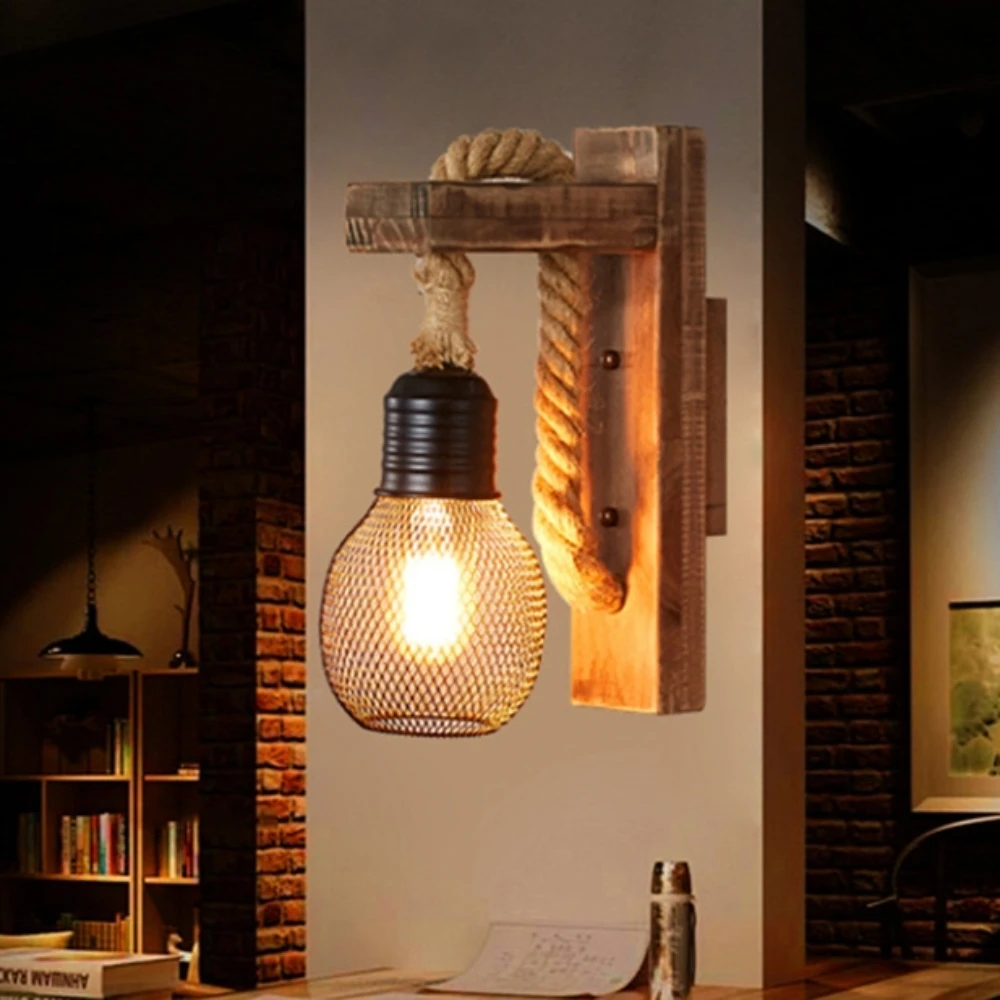Vintage Industrial Wall Lamp American Style Rust Wall Lights Retro Loft Wood Lamp Restaurant Cafe Bar Wall Sconce Home Decor