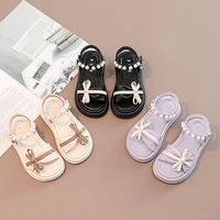 Summer Princess Sandals For Girls Korean Style Pearl Bow Children's Party Shoes Soft-soled Waterproof Beach Sandals For Girls 2