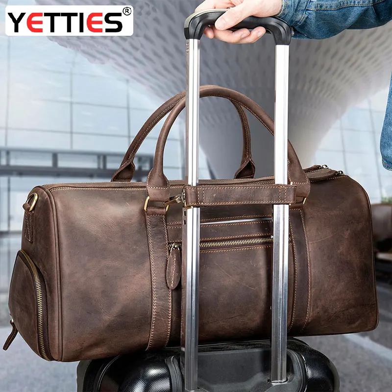 

Men's leather short distance business travel bag large capacity handbag retro cowhide luggage bag crazy horsehide travel bag