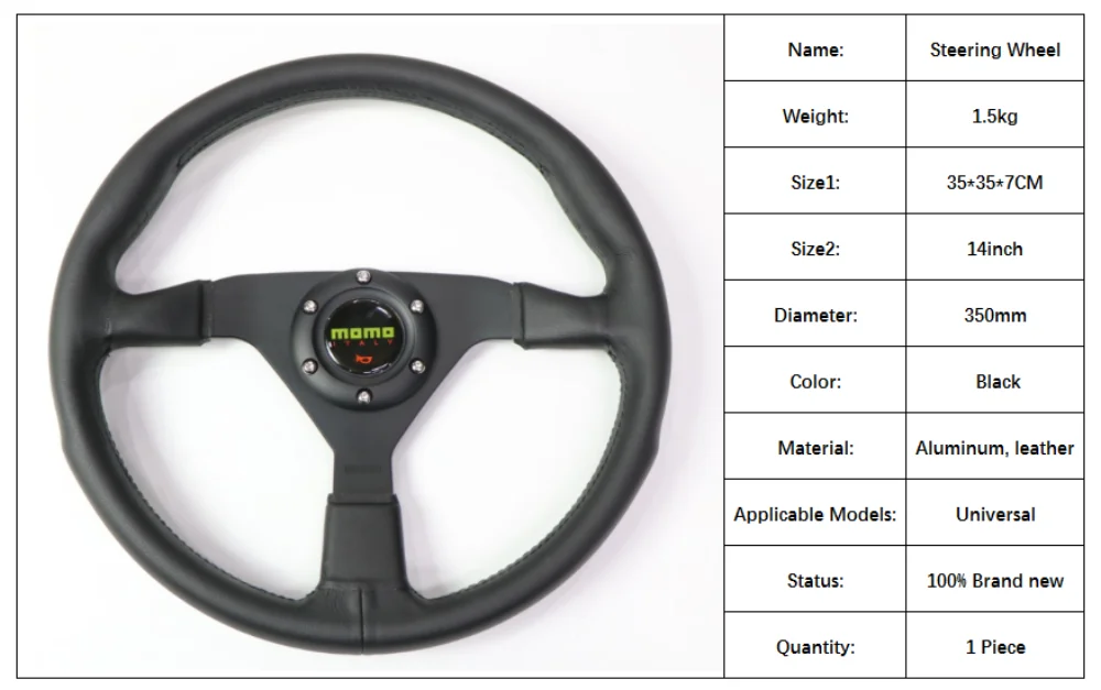 Universal Car Steering Wheel MOMO 14'' Artificial Leather Aluminum