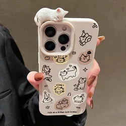 Cartoon Cute 3D Lying Cat Lychee Pattern Shockproof Phone Case - Poco X5 (Antique white)