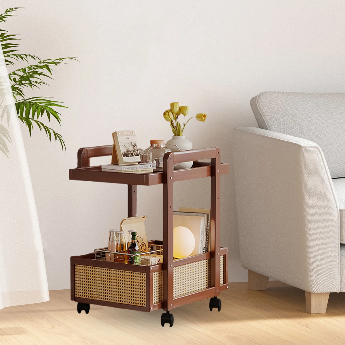 طاولة قهوة بنية حديثة مع مساحة تخزين وعجلات | تصمي...