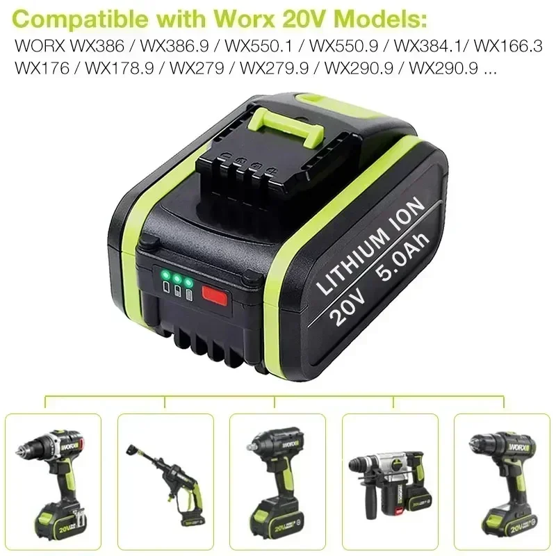 Фото Аккумуляторная Литиевая Батарея Worx, 20 в, 100% мАч, для WA3551, WA3553, WX390, WX176, WX386, WX678 №2