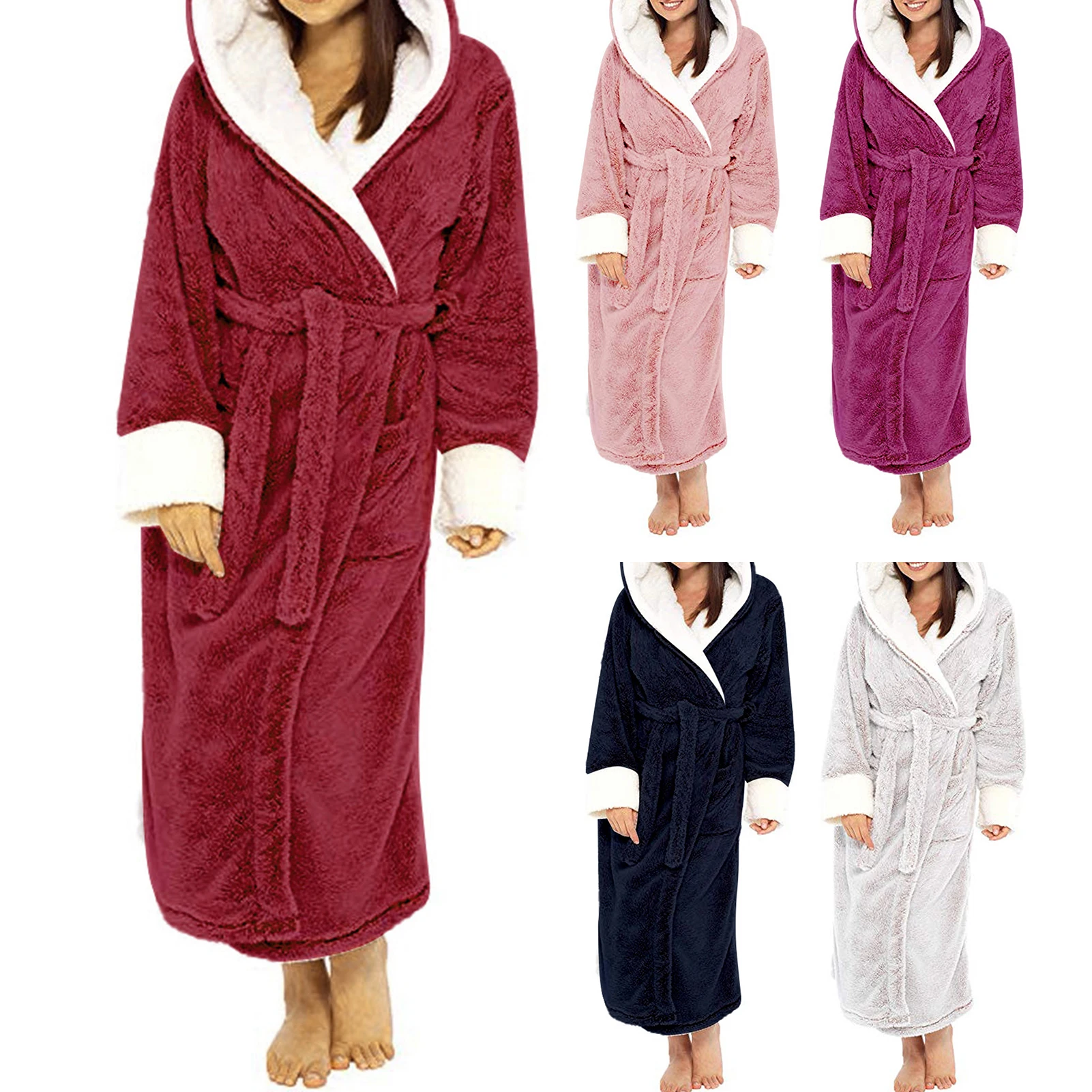 Thicken Warm Couple Style Flannel Robe Winter Long Sleeve Bathrobe Sexy Hooded Women Men Nightgown Lounge Sleepwear Home Clothes