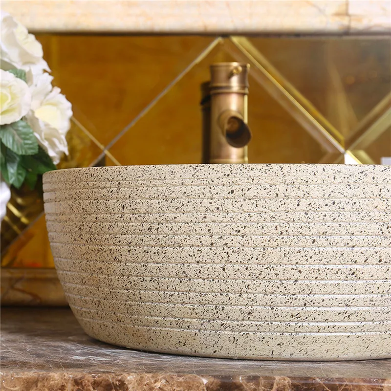 Ceramic Art Countertop Basin Retro Stone Style Washbasin Bathroom Sink
