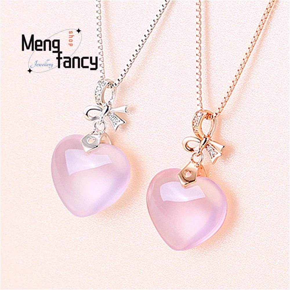 

Pink Crystal Heart Shape Pendant Natural Stone Amulet Women Fashion Jewelry Luxury Couple Clavicle Chain Mascots Holiday Gifts