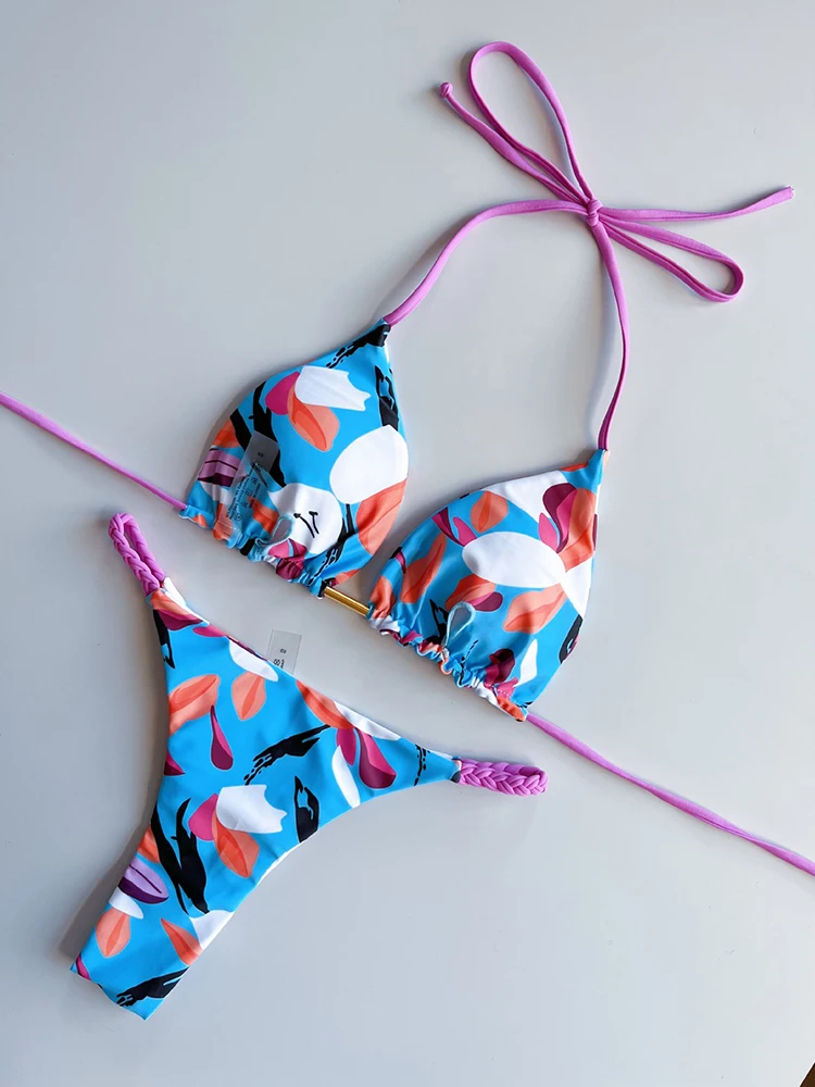 Women Swimwear Bikini Set Striped Beachwear Summer Swimsuit Two-pieces Thong