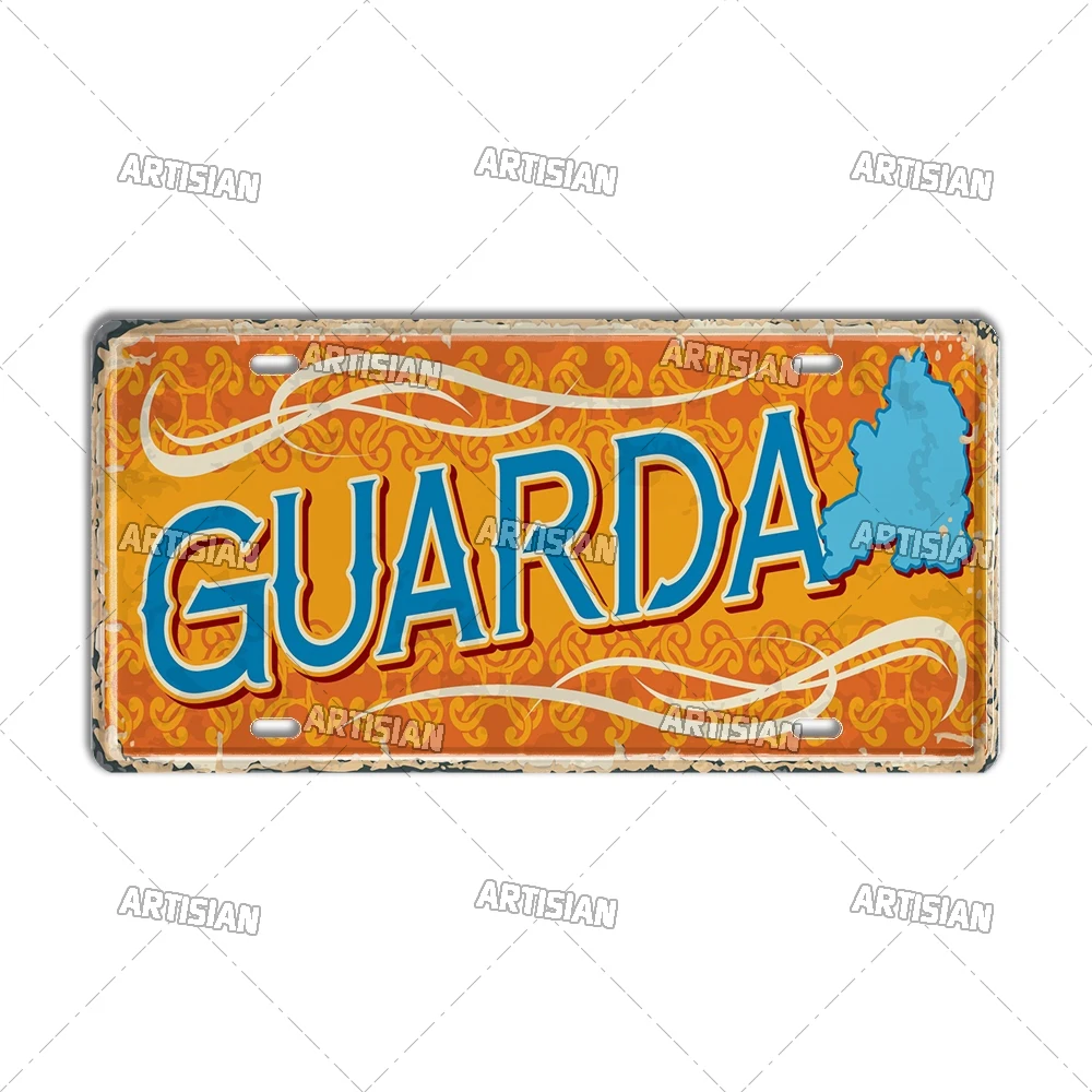 Placa De Matrícula Decorativa De Portugal - Metal 30x15 Cm, Con Monumentos, Para Decoración De Pared, Bar O Garage