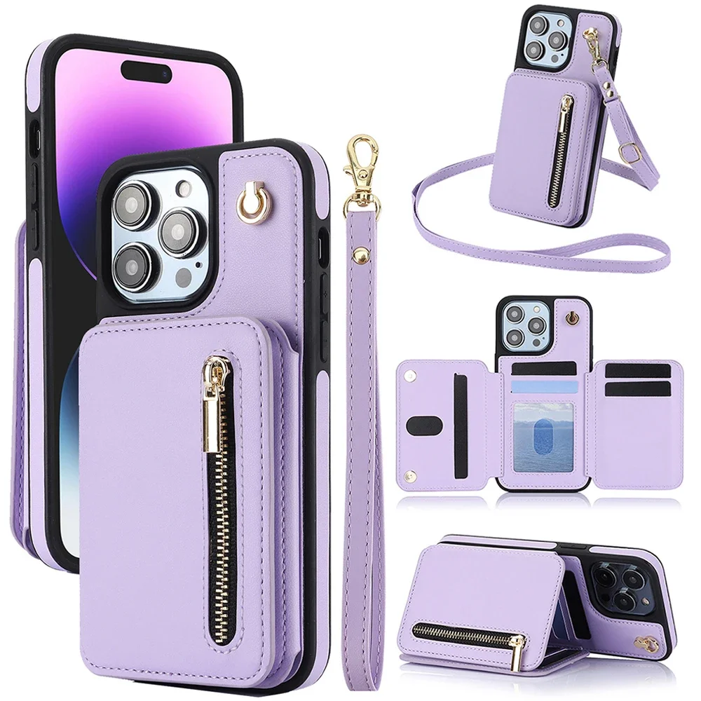 Stylish Crossbody Lanyard Wallet with Zipper and Wrist Strap