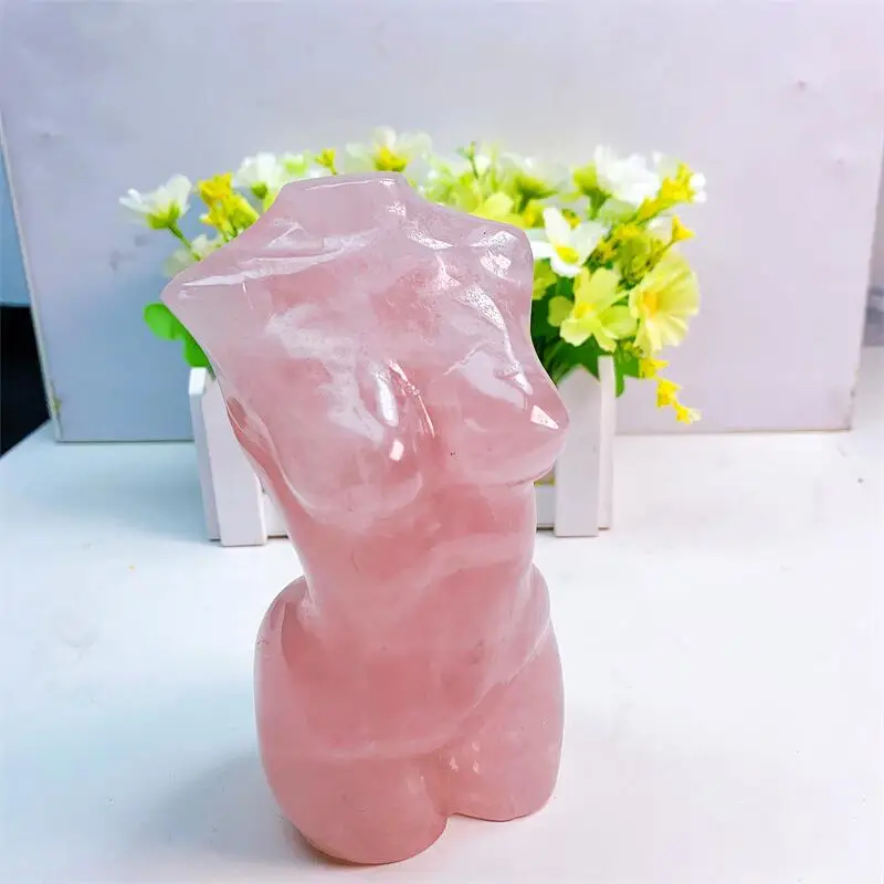 15CM Natural Rose Quartz Lady Body Healing Crystals Women Modern Statue Naked Gemstone Collectible Home Decoration Gift 1pcs