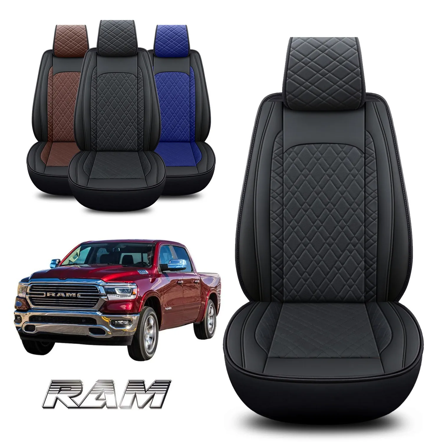 

Custom Car Seat Covers For Dodge RAM 2009-2024 1500 2010-2024 2500 3500 Pickup Classic Laramie Bighorn Waterproof Leather Cover