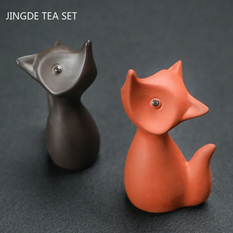 Boutique Cute Little Fox Handmade Tea Pet Decoration Purple Clay Tea Set Accessories Creative Table Ornament Handmade Crafts tea pet ornaments