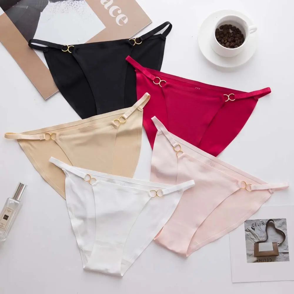 

Sexy Bandage Hollow Ice silk Bikini Hot Girl Style Metal Ring Briefs Women Intimates Sexy Panties Seamless Thong