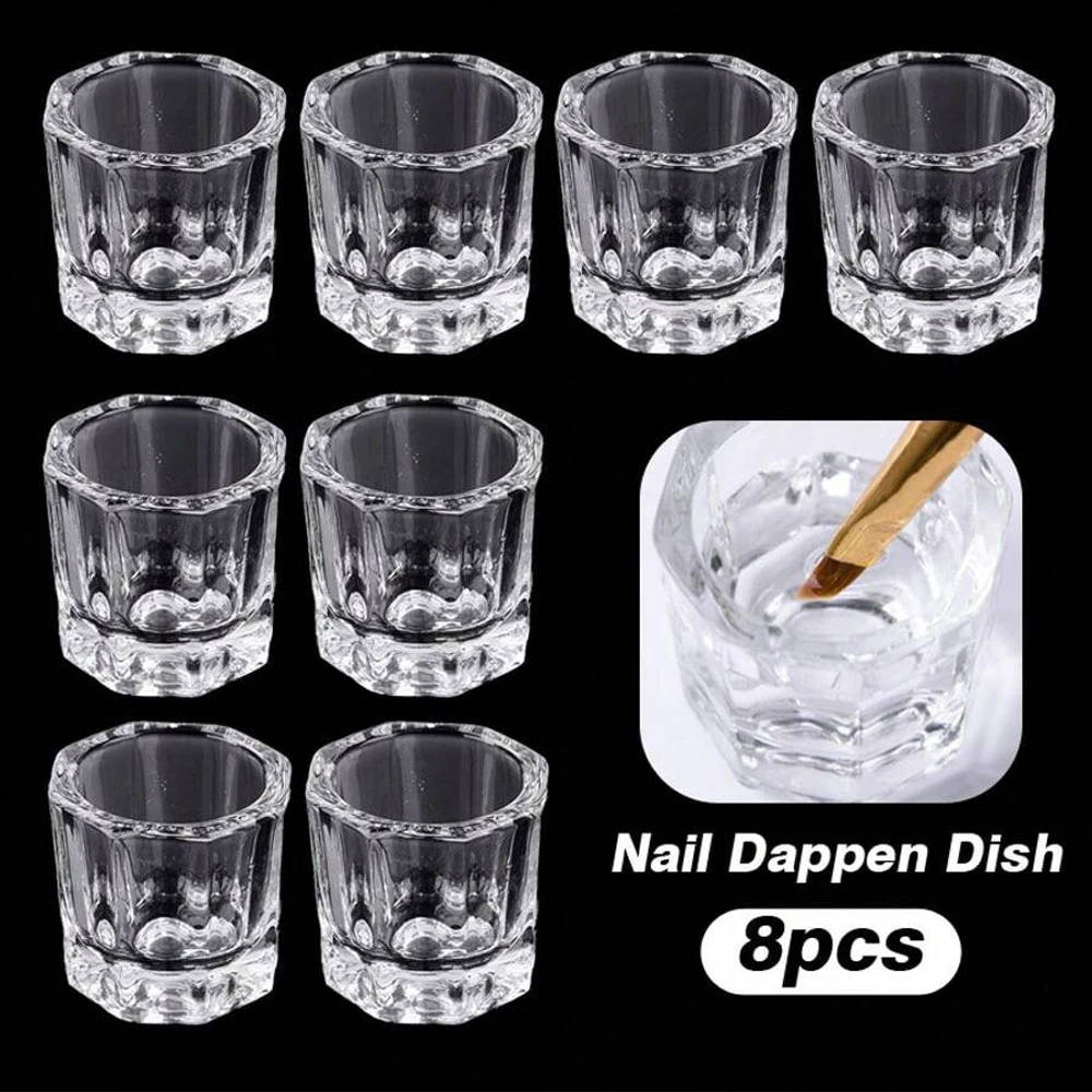 Nail Mixing Bowl Mini Crystal Glass Clear Acrylic Small Octagonal Powder Liquid Nail Cup Nail Brush Cleaning Liquid Mixing Bowl Tool