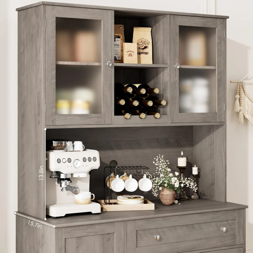 Kitchen Pantry Storage Cabinet, Buffet Cabinet with Hutch, Tall Kitchen Hutch Cabinet with Microwave Stand, Food Pantry