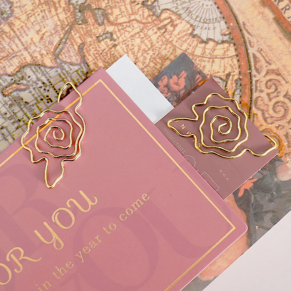 10pcs Gold Rose Flower Paper Clip Metal Diy Flower Planner Stationery Supplies Bookmark Gift Shaped Paper Clips paper clips,mini bookmark
