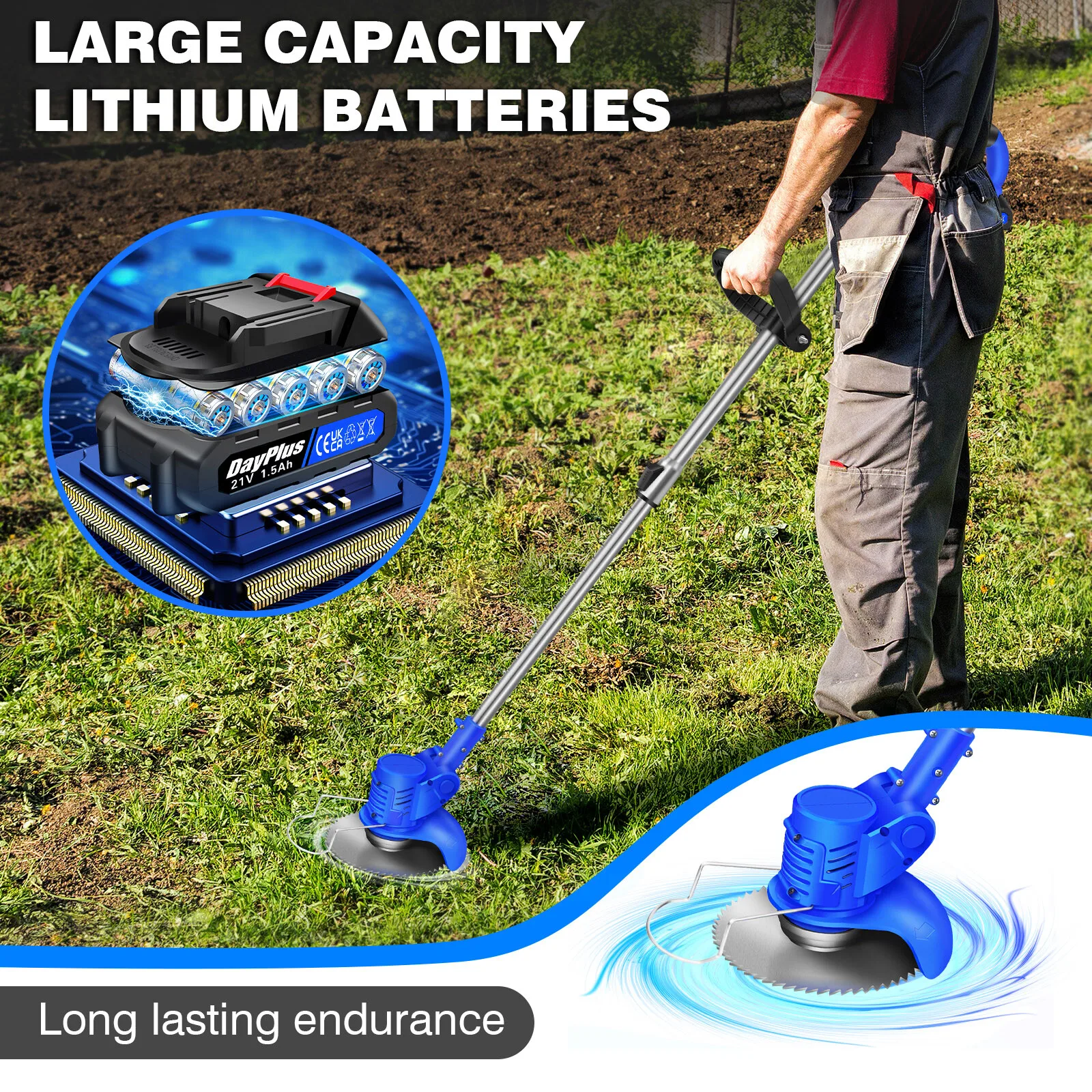 Cordless Strimmer Kit Lawns Electric Garden Strimmer with Blades Detachable Grass Trimmers with 21V Li-ion Batteries & Charger