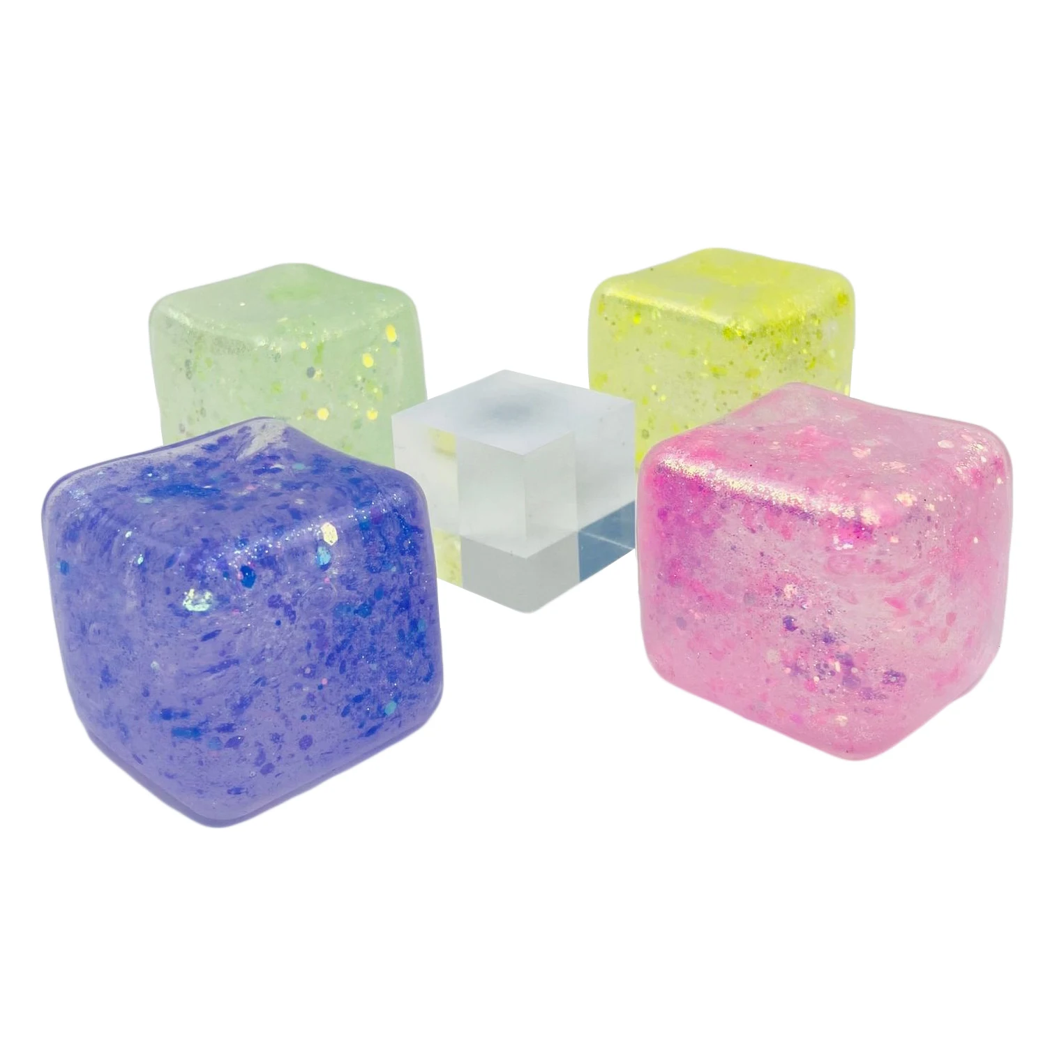LUCKKIN Squishy Cute Cube Glitter Jelly Fidget Gel Squishy Squeeze