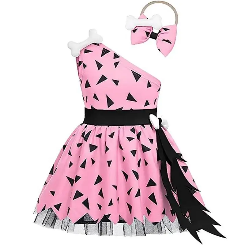

Girl Halloween Dress Halloween Shoulder Tulle Party Dresses With Ribbon Hair Accessory Cosplay Cavegirl Historical Costume For