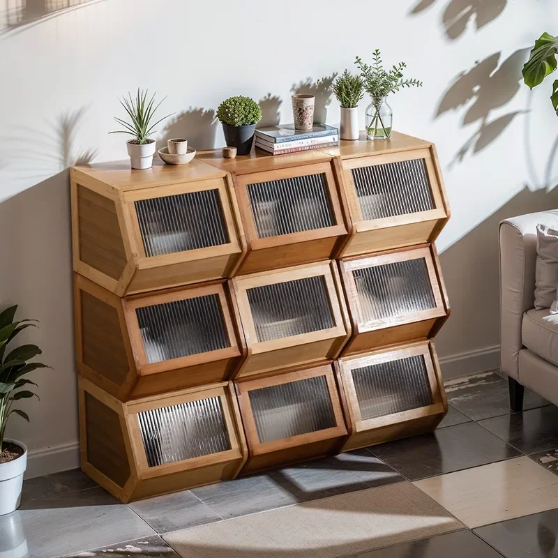Rattan Chest Stackable Storage Cabinet of Drawers with Lots of Dining Room Living Room Bookcase Toys Storage Finishing Cabinet
