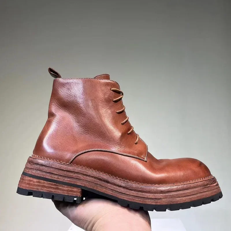 

New Men's Leather Horseskin Men's Boots Martin Boots Leather Soles Re-washed Water Vintage Boots