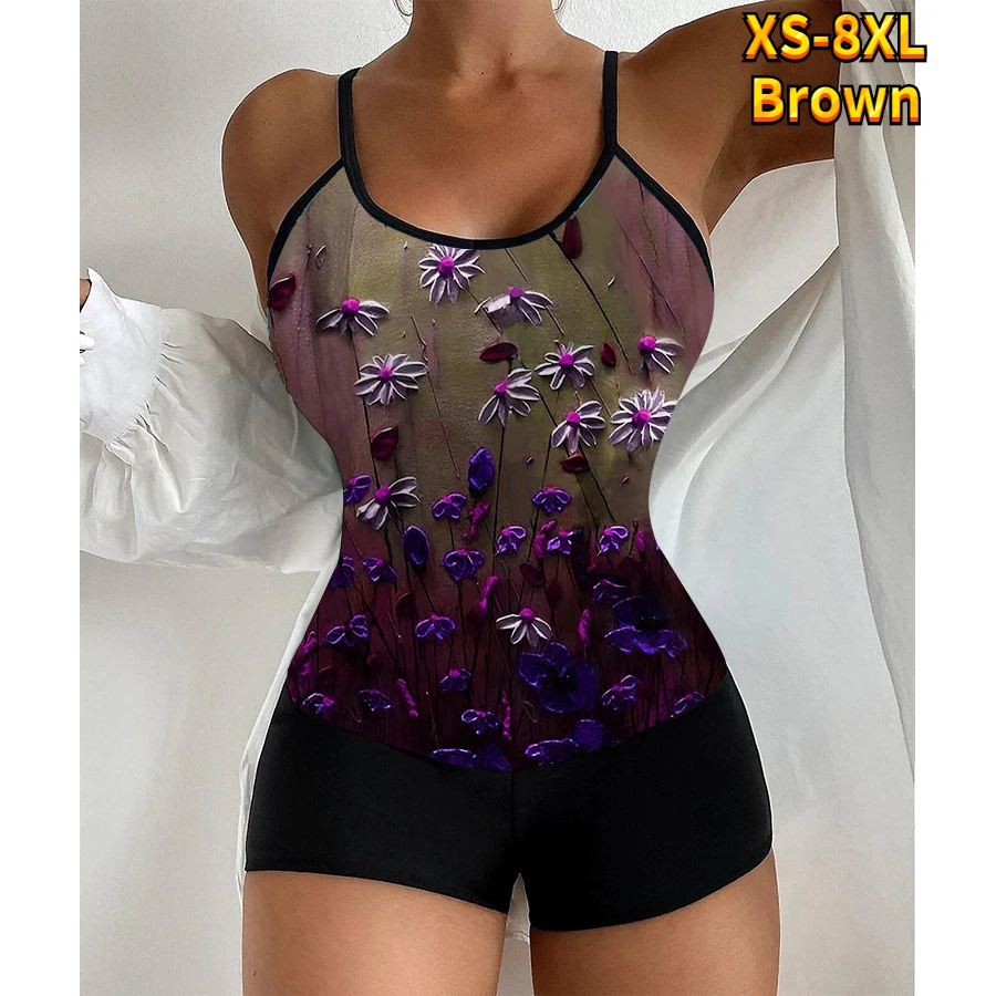 Abstract Printing Monokini Vintage Beach Wear Plus Size Swimwear Bathing Suit Women Swimsuit Bikini Set Summer Loose Tankini