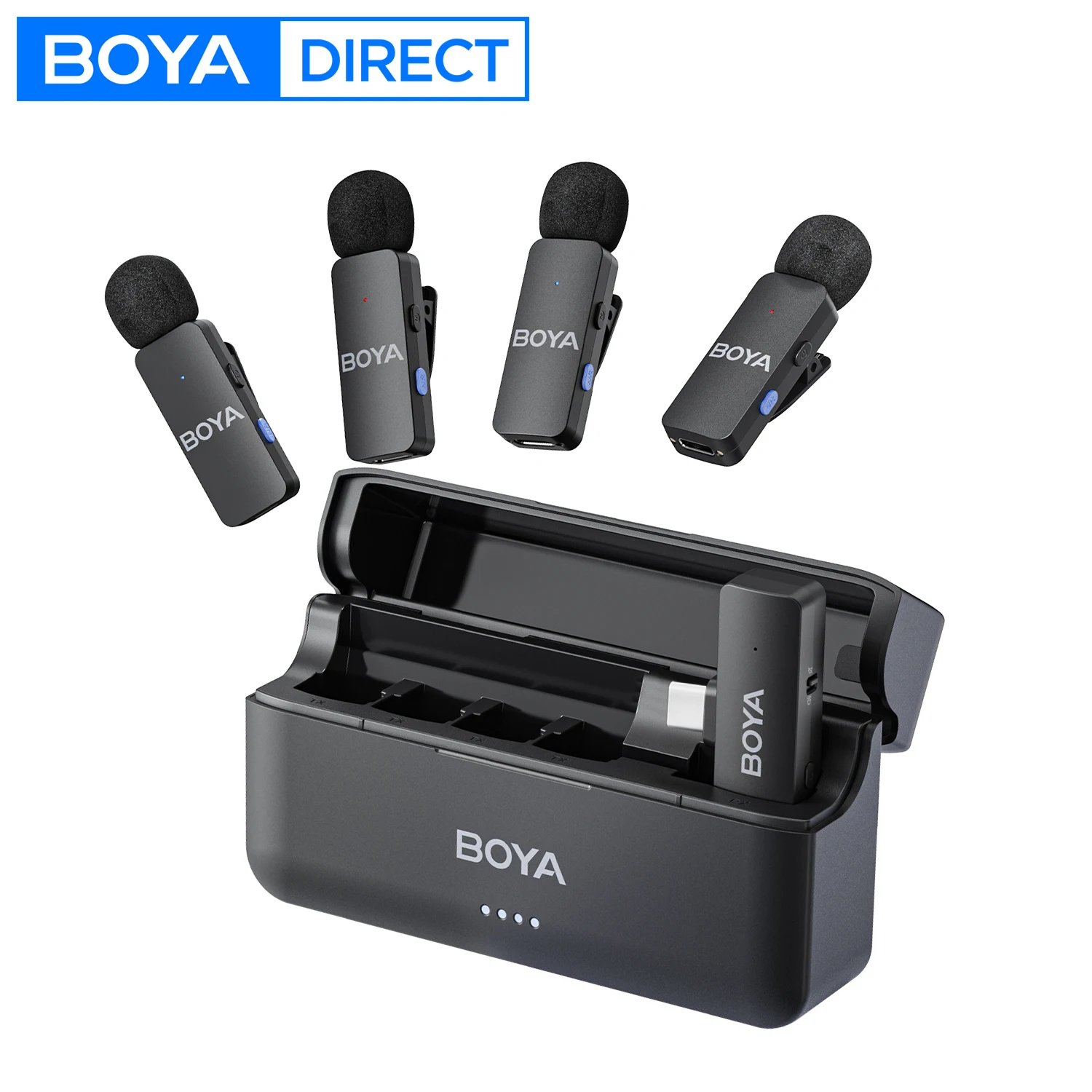 BOYA BY-V4 Wireless Lavalier Microphone for iPhone 15/16 Series Type C Smartphone 4-Channel Lapel Mic for Youtube Recording Vlog wireless lavalier microphone