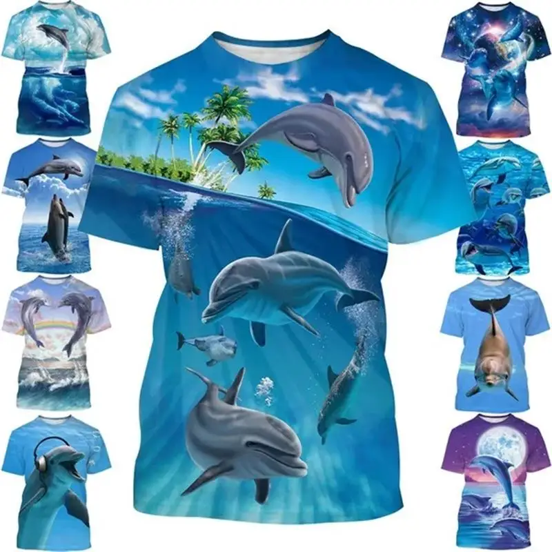 

Smile Dolphin T Shirt Men Casual 3D Funny Dolphins Printed Short-sleeved T-shirt Cute Womens Clothing Kawaii Kid Tops New Tees