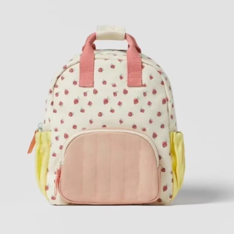 Kids Strawberry Printed Backpack Bag For Girls Children Daily Casual Cute School Bags Toddler New Style Trendy Minie Backpacks