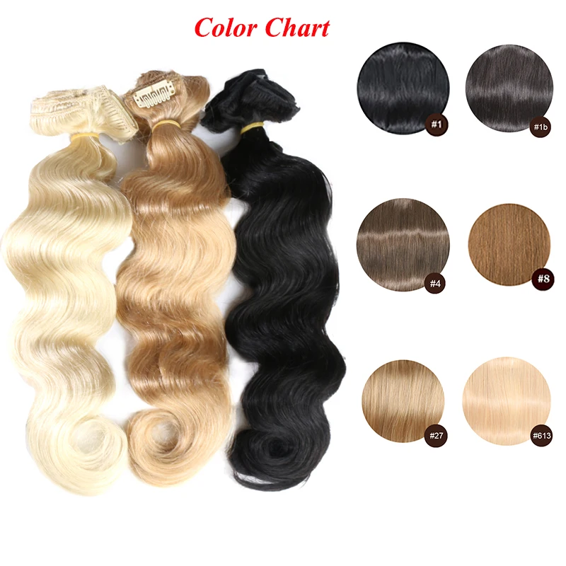 Clip in One Piece Body Wave Brazilian Clips in Human Hair Extension 10inches with 5clips Hair Extension Natural Blond Hairpiece