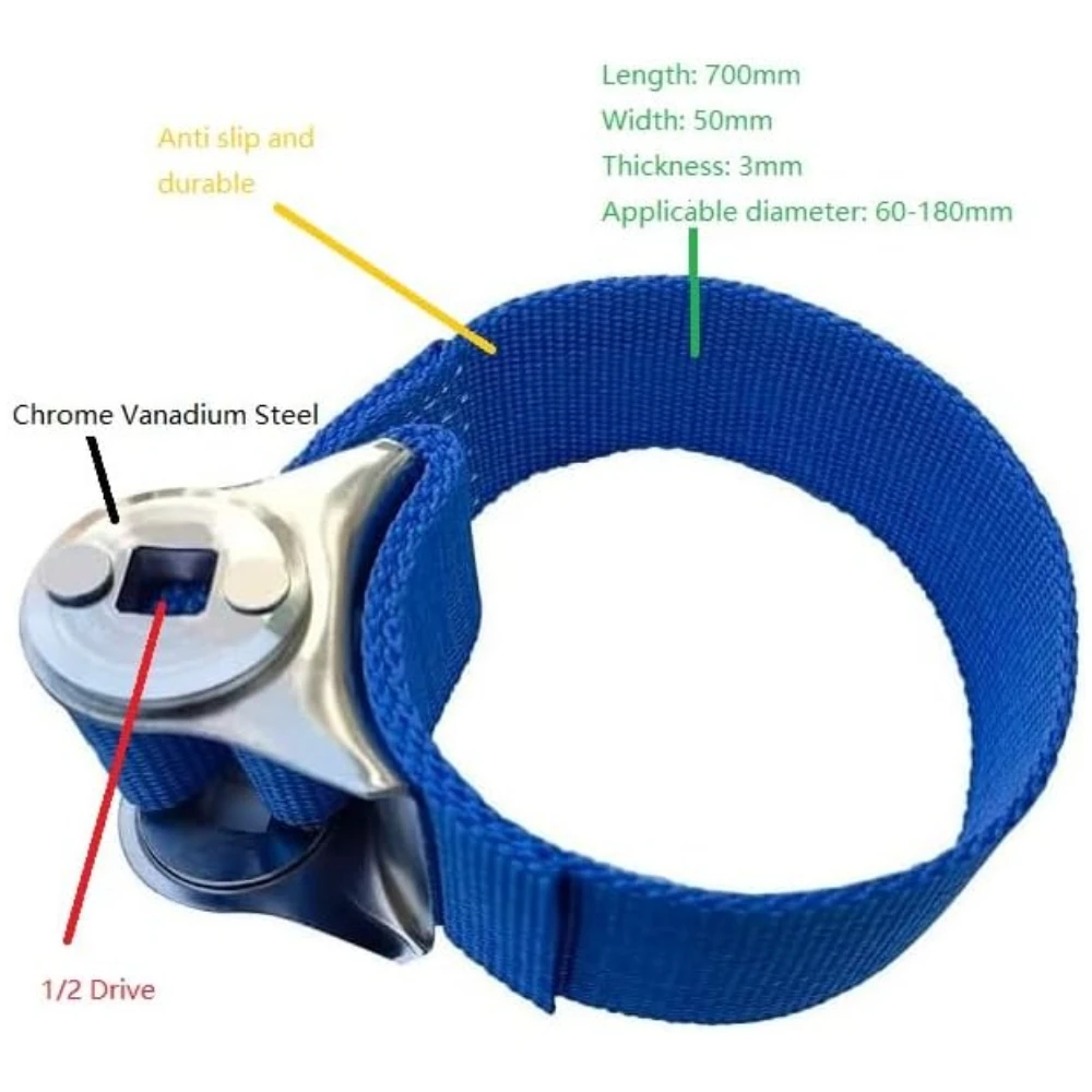 Strap Wrench for Oil Filter Adjustable Oil Filter Wrench up to 150mm Removal Tool Engine Filters