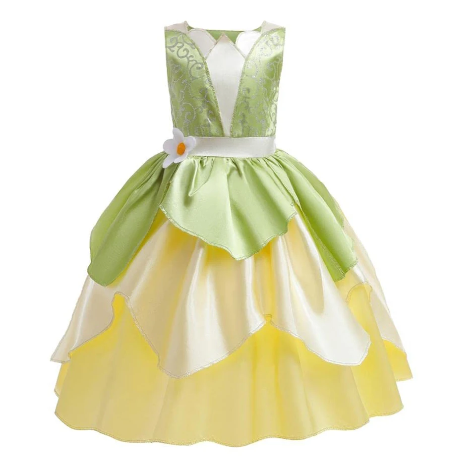 Tiana Princess Dress Girls Frog Cartoon Cosplay Costume Halloween Party  Costume Kid Green Fairy Sets - AliExpress 1501