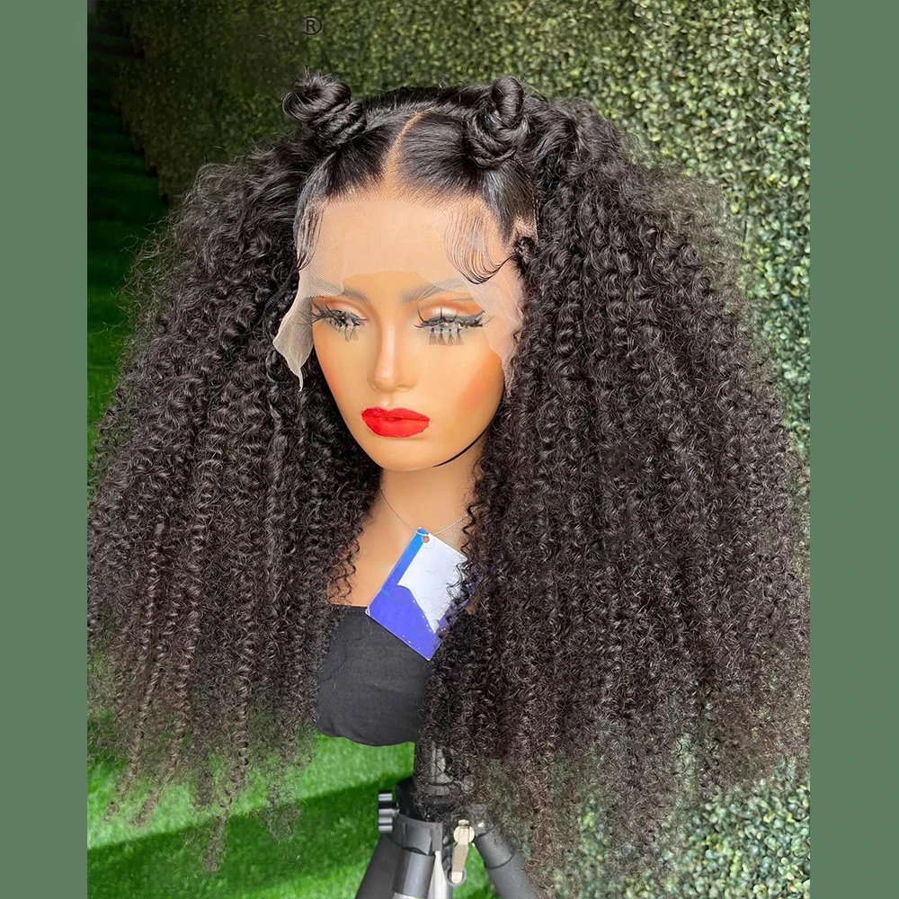 

26Inches Long Natural Black Preplucked 180%Density Glueless Kinky Curly Lace Front Wig For Women With BabyHair Daily Cosplay